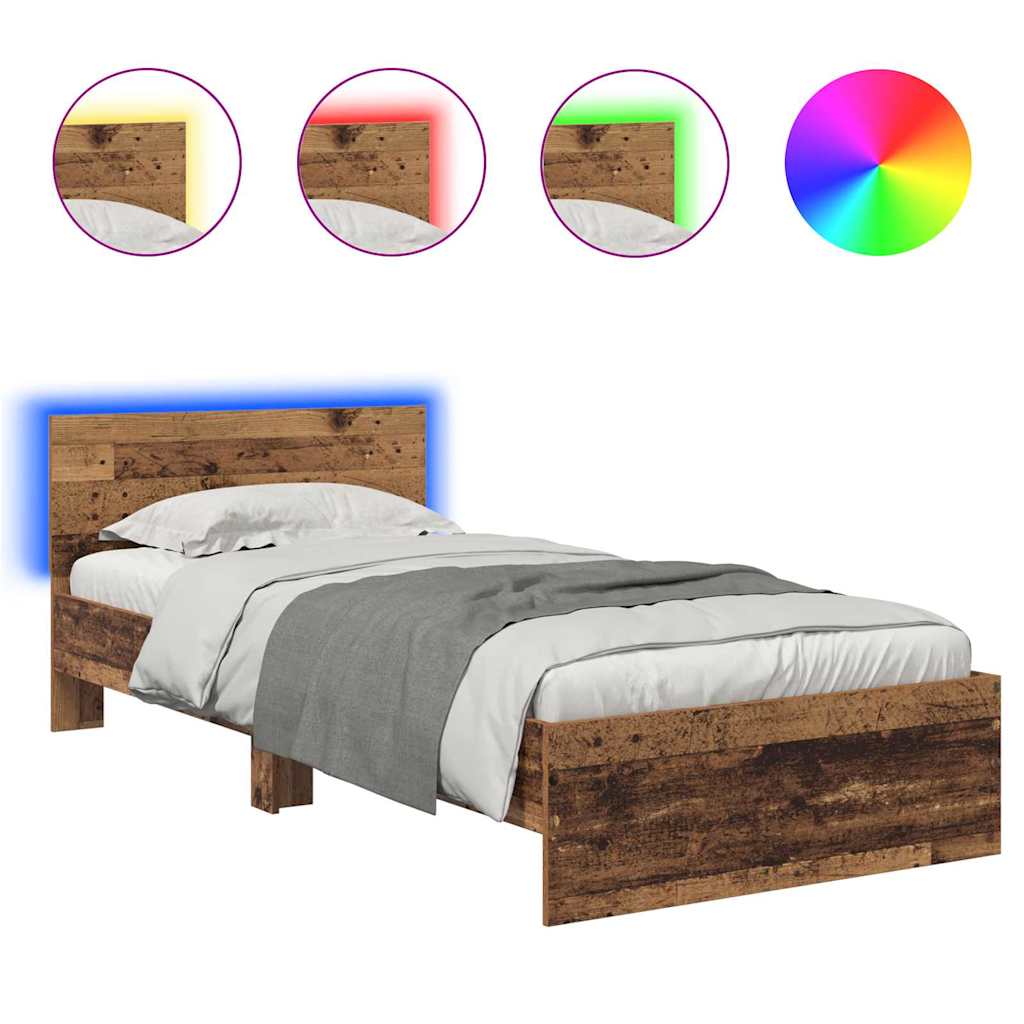 Bed Frame with Headboard Old Wood 90 x 200 cm Engineered Wood