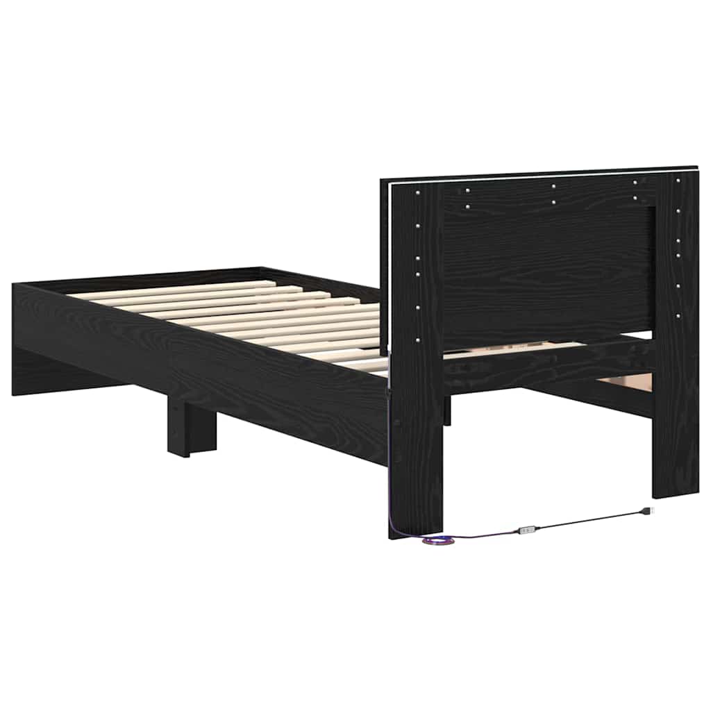 Bed Frame with Headboard Black Oak 75 x 190 cm Engineered Wood