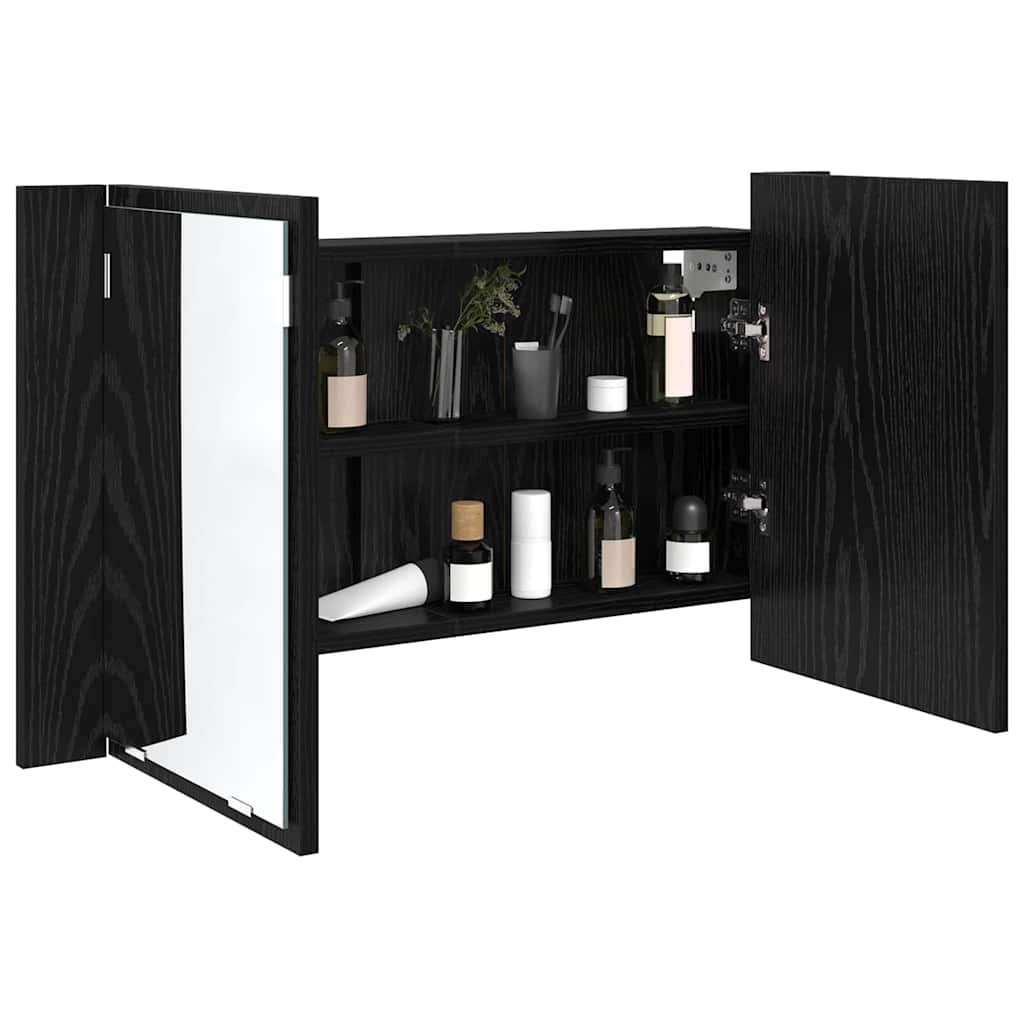 Bathroom Mirror Cabinet with Shelf Black Oak 80 x 12 x 45 cm