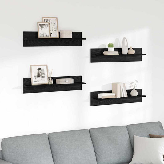 Wall Shelves Wall-Mounted 4 pcs Black Oak 80 x 11.5 x 18 cm