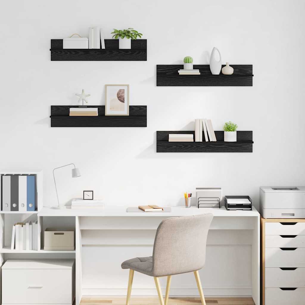 Wall Shelves 4 pcs Black Oak 80 x 11.5 x 18 cm Engineered Wood