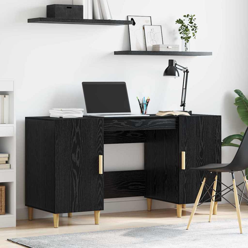 Desk with Shelf Black Oak 140 x 50 x 75 cm Engineered Wood