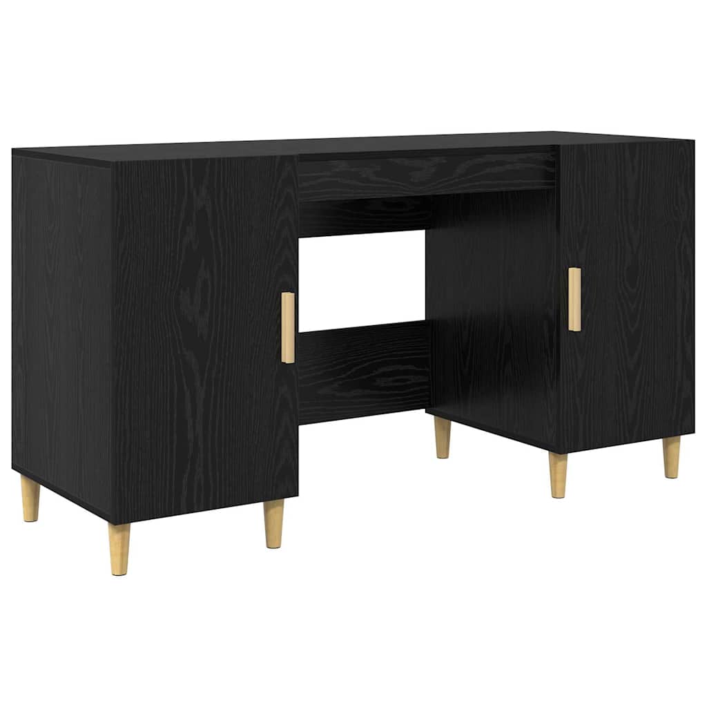 Desk with Shelf Black Oak 140 x 50 x 75 cm Engineered Wood