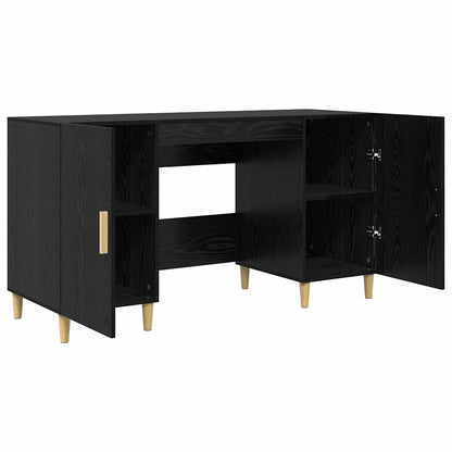 Desk with Shelf Black Oak 140 x 50 x 75 cm Engineered Wood