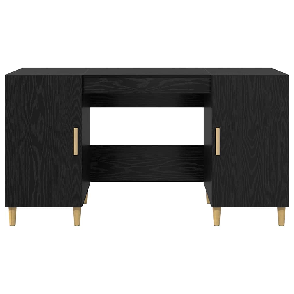 Desk with Shelf Black Oak 140 x 50 x 75 cm Engineered Wood