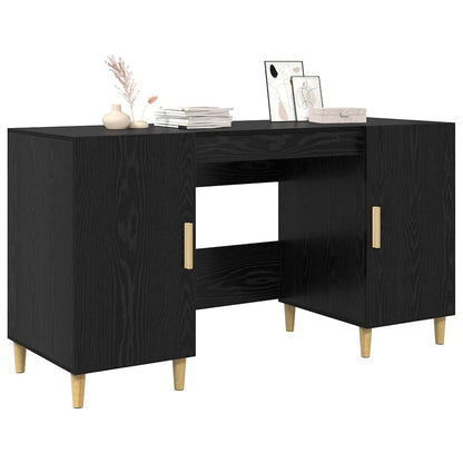 Desk with Shelf Black Oak 140 x 50 x 75 cm Engineered Wood