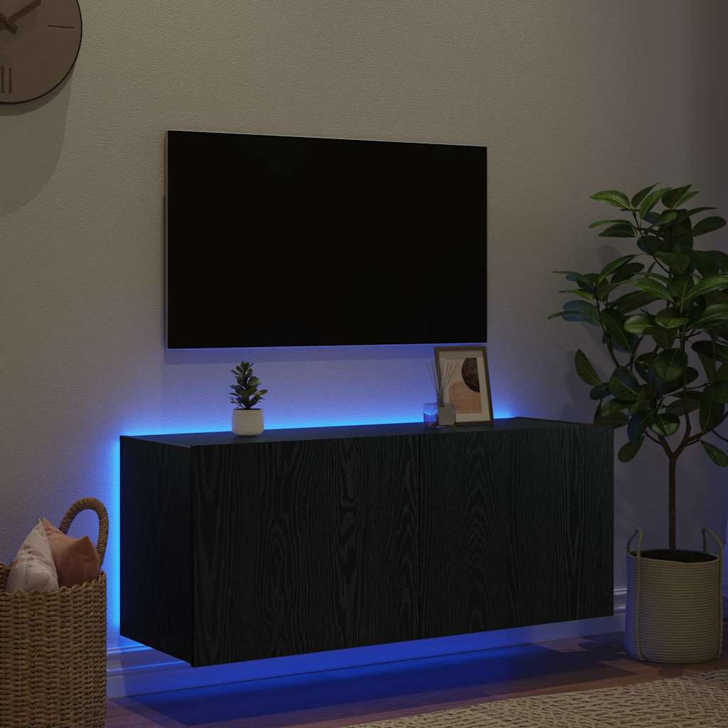 TV Wall Cabinet Black Oak 100 x 35 x 41 cm Engineered Wood
