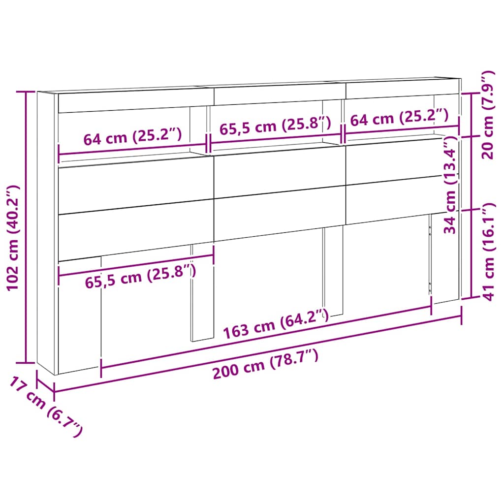 Headboard with Shelf Old Wood 200 x 17 x 102 cm Engineered Wood