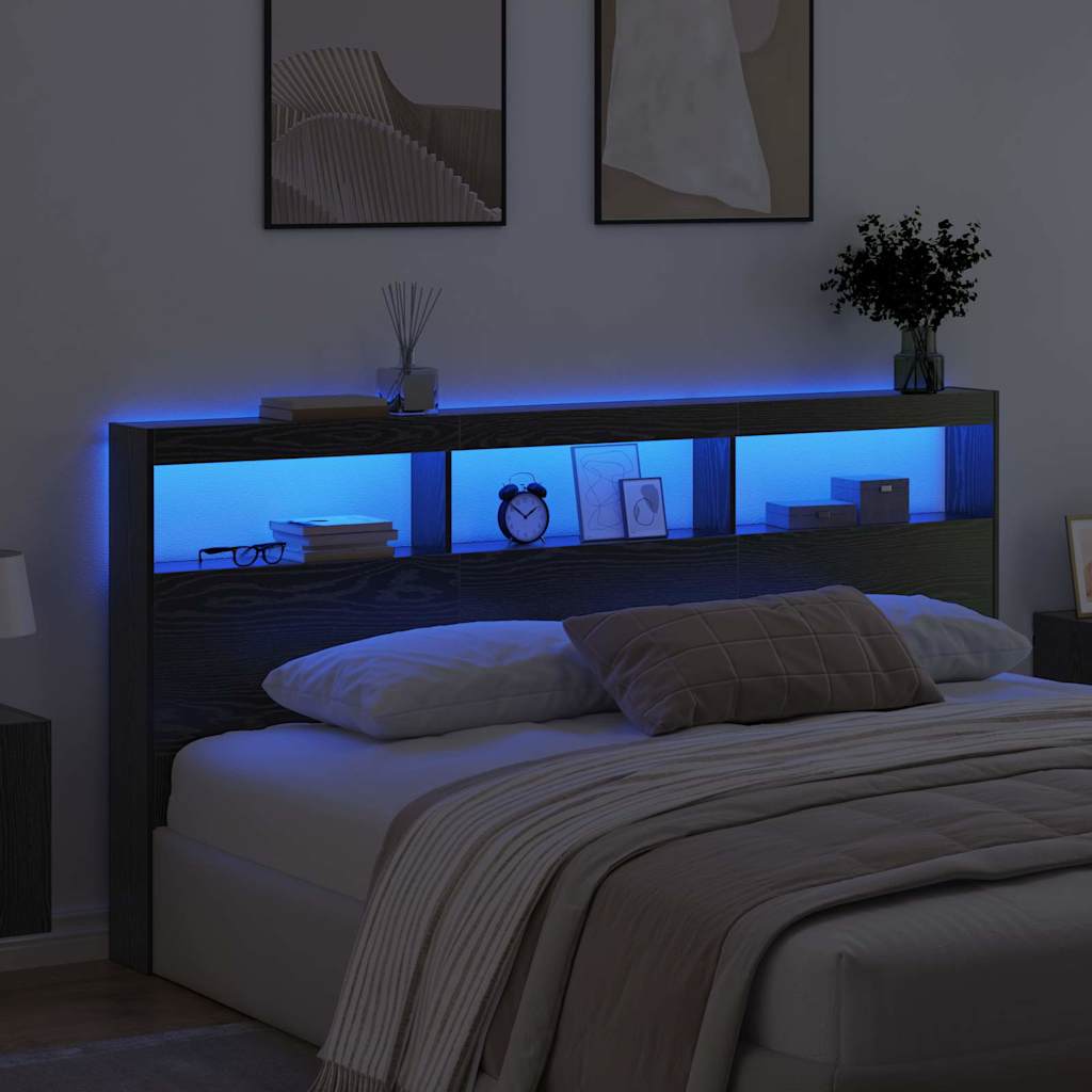 Headboard Black Oak 200 x 17 x 102 cm Engineered Wood