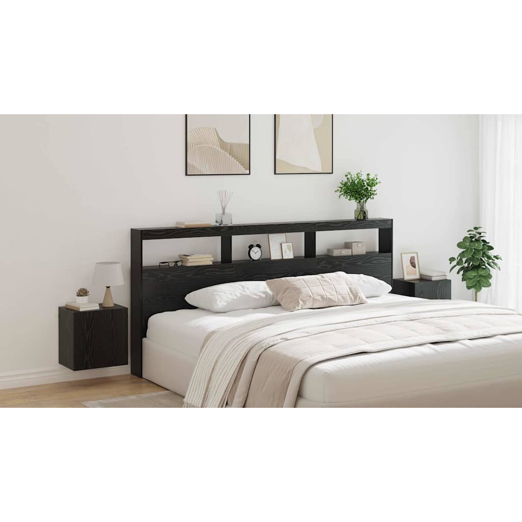 Headboard Black Oak 220 x 17 x 102 cm Engineered Wood
