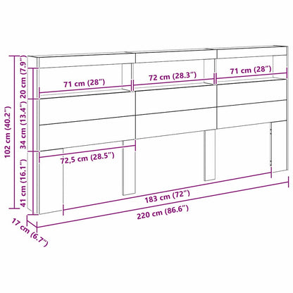 Headboard Black Oak 220 x 17 x 102 cm Engineered Wood