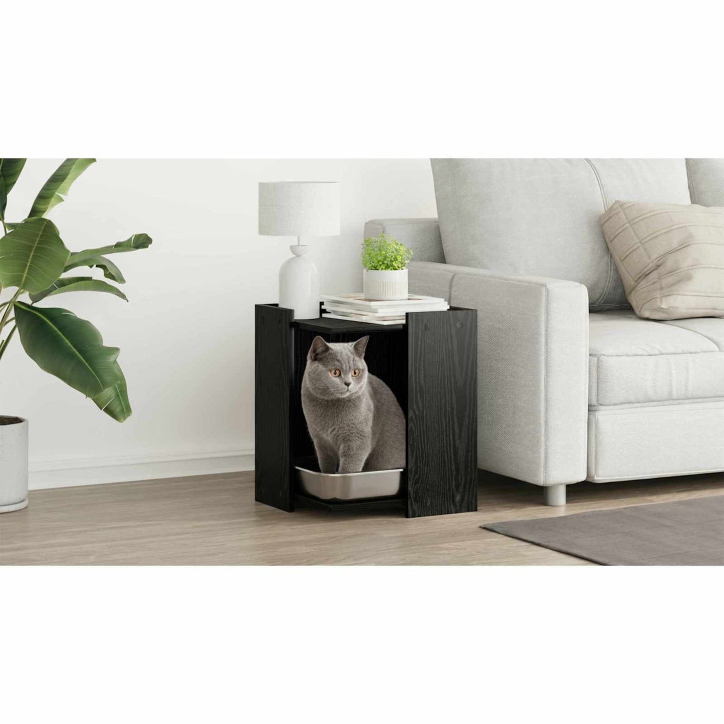 Cat Litter Box Enclosure Black Oak 42 x 42 x 51 cm