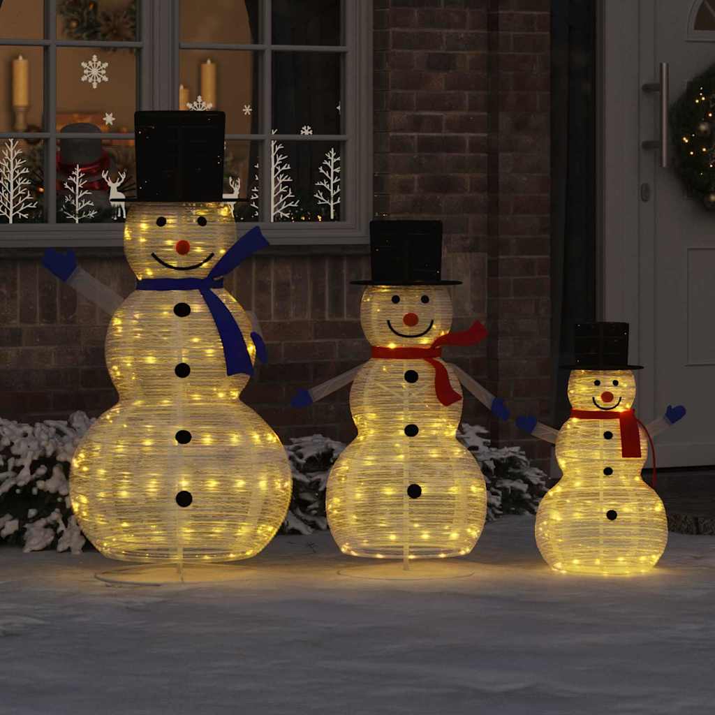 Christmas Snowman Family with 270 LEDs 3 pcs Warm White Fabric