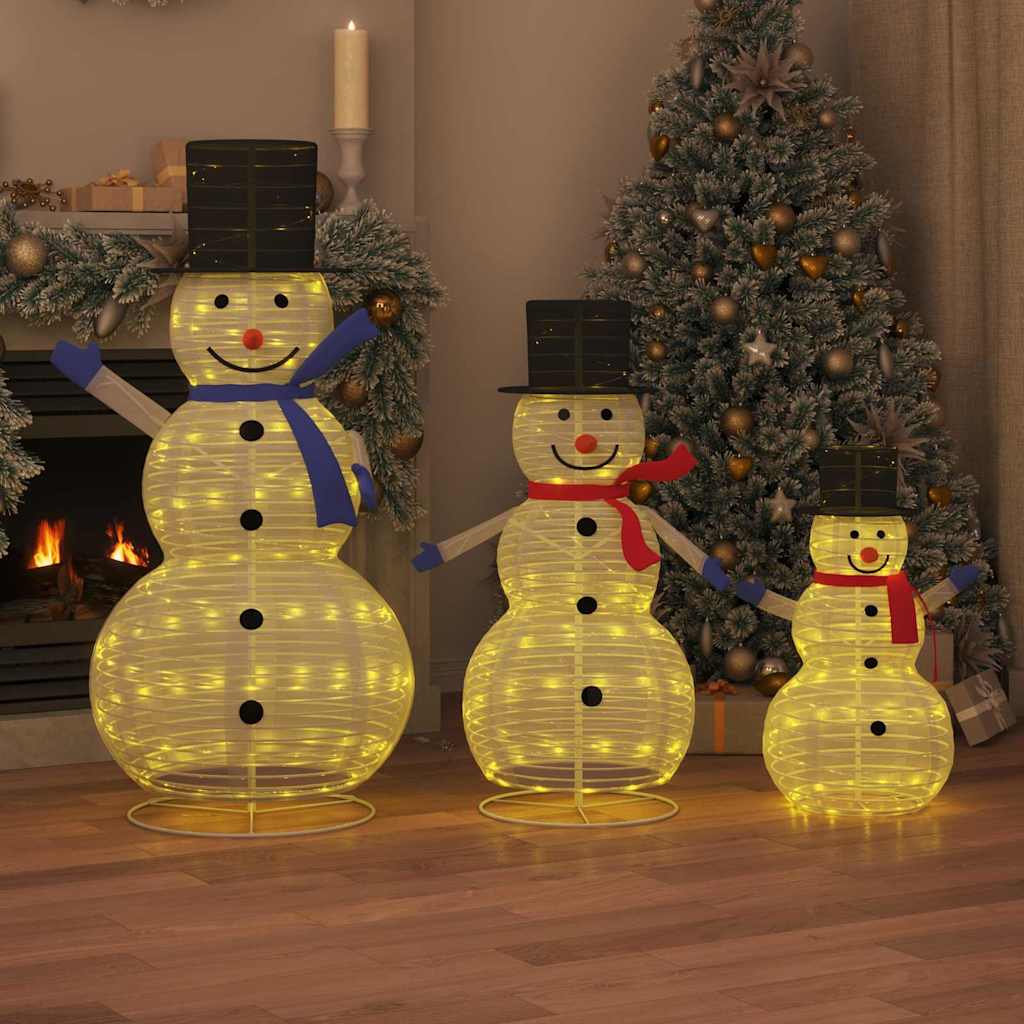 Christmas Snowman Family with 270 LEDs 3 pcs Warm White Fabric