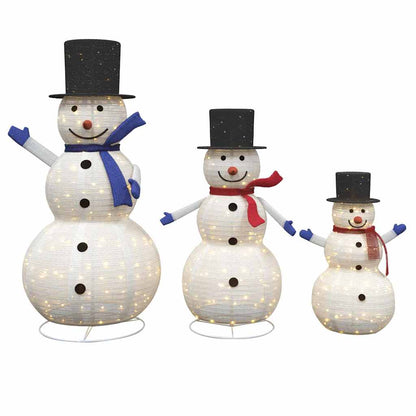 Christmas Snowman Family with 270 LEDs 3 pcs Warm White Fabric