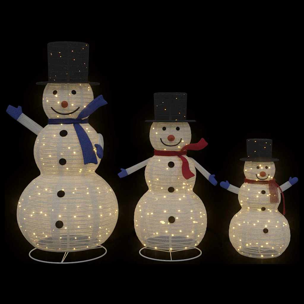 Christmas Snowman Family with 270 LEDs 3 pcs Warm White Fabric