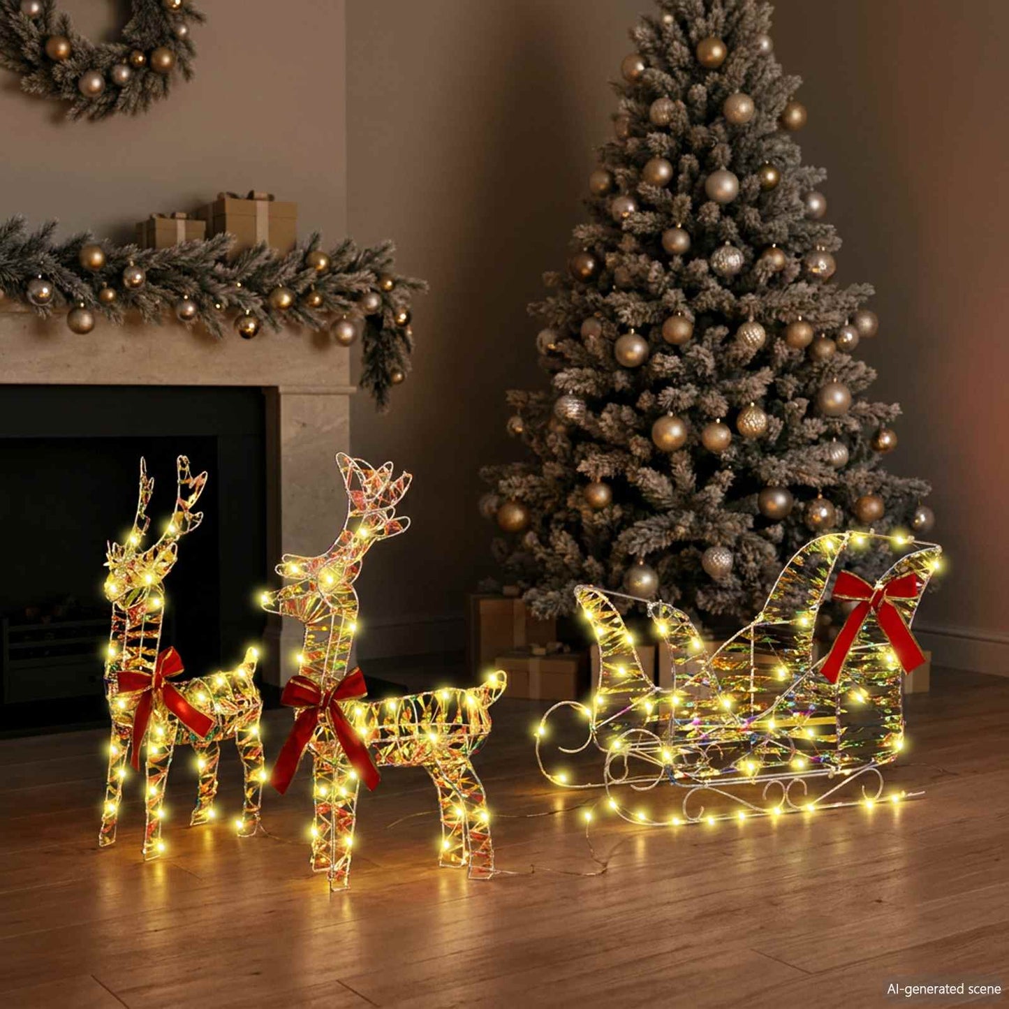 Reindeer Pull Sleigh Warm White 30 x 12 x 54.5 cm PET
