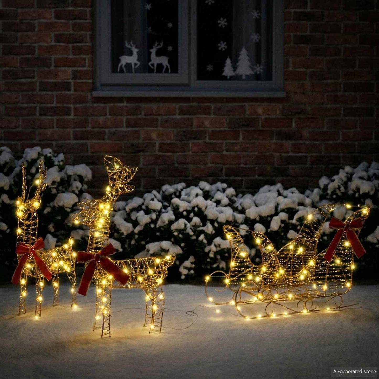 Reindeer Pull Sleigh Warm White 30 x 12 x 55 cm PET