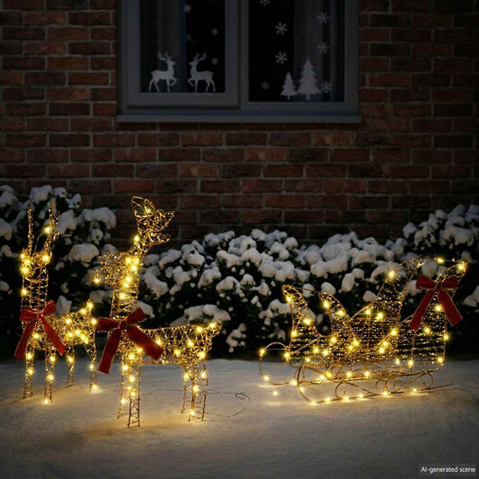 Reindeer Pull Sleigh 160 LEDs Warm White 30 x 12 x 55 cm PET