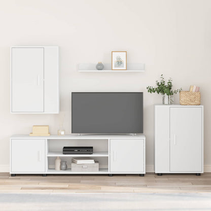 TV Cabinet Set Wall-mounted 4 pcs White Engineered wood