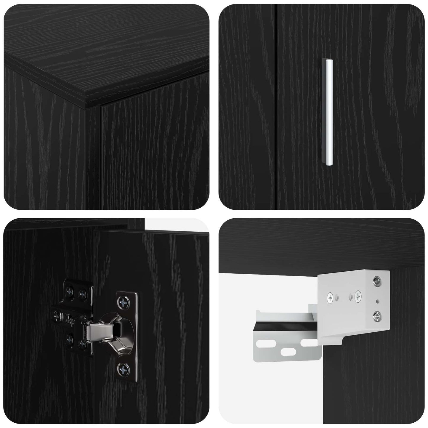 TV Cabinet Set Wall-mounted 4 pcs Black Oak Engineered wood