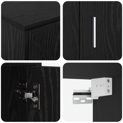 TV Cabinet Set Wall-mounted 4 pcs Black Oak Engineered wood