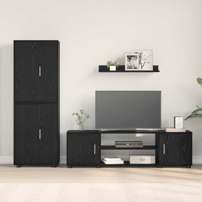 TV Cabinet Set Wall-mounted 4 pcs Black Oak Engineered wood
