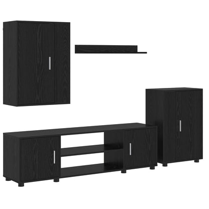 TV Cabinet Set Wall-mounted 4 pcs Black Oak Engineered wood
