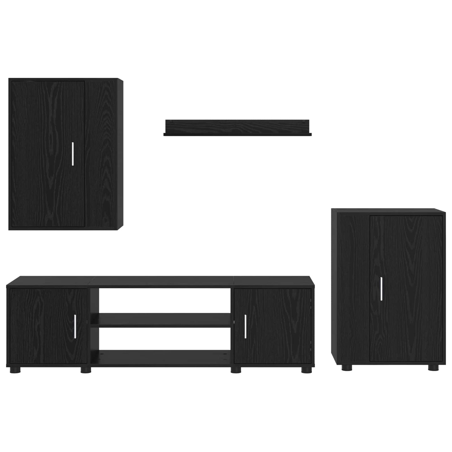 TV Cabinet Set Wall-mounted 4 pcs Black Oak Engineered wood