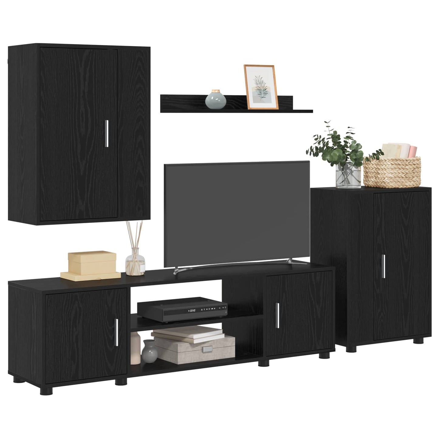 TV Cabinet Set Wall-mounted 4 pcs Black Oak Engineered wood