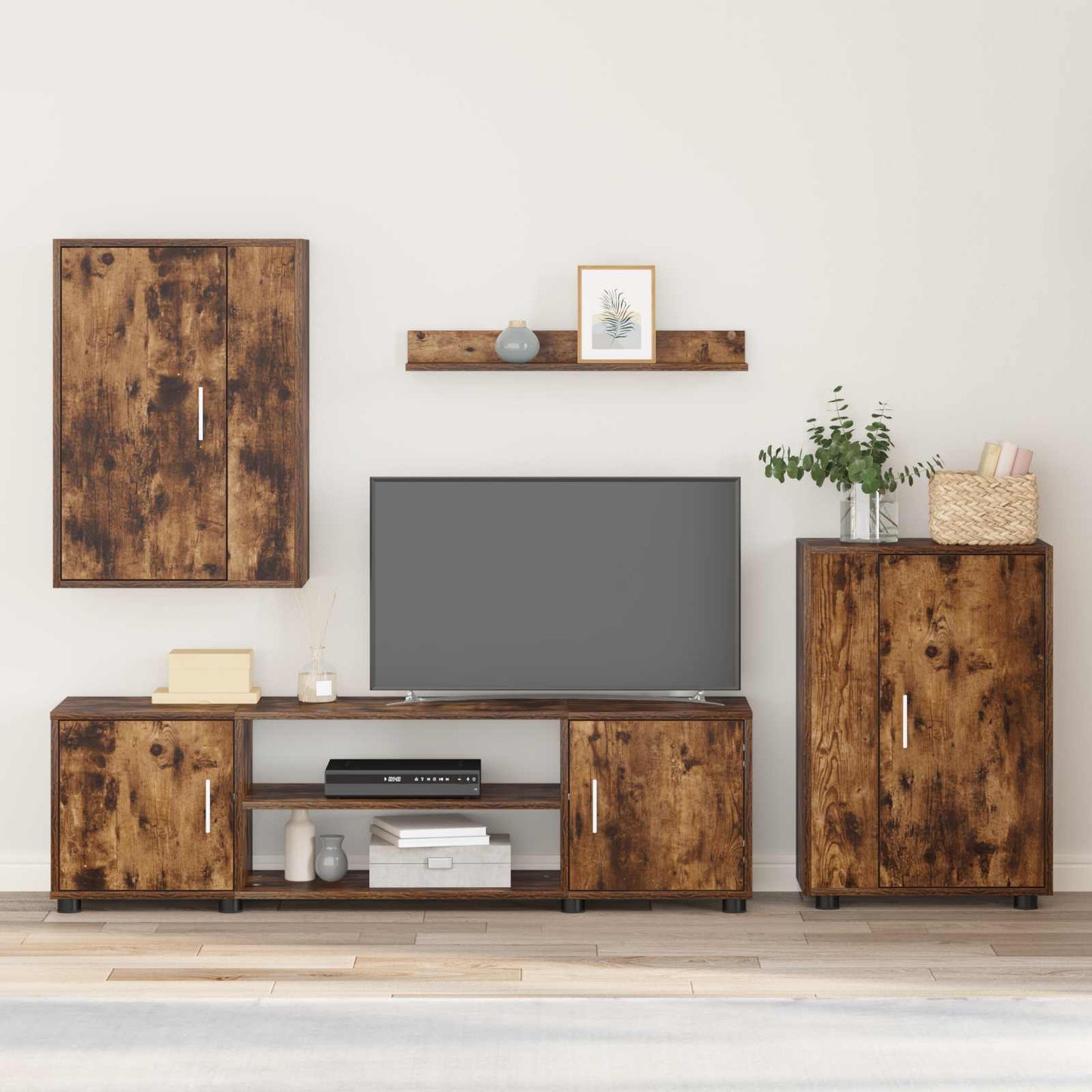 TV Cabinet Set Wall-mounted 4 pcs Somoked Oak Engineered wood