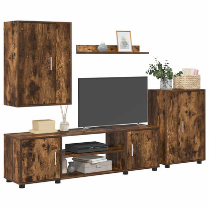 TV Cabinet Set Wall-mounted 4 pcs Somoked Oak Engineered wood