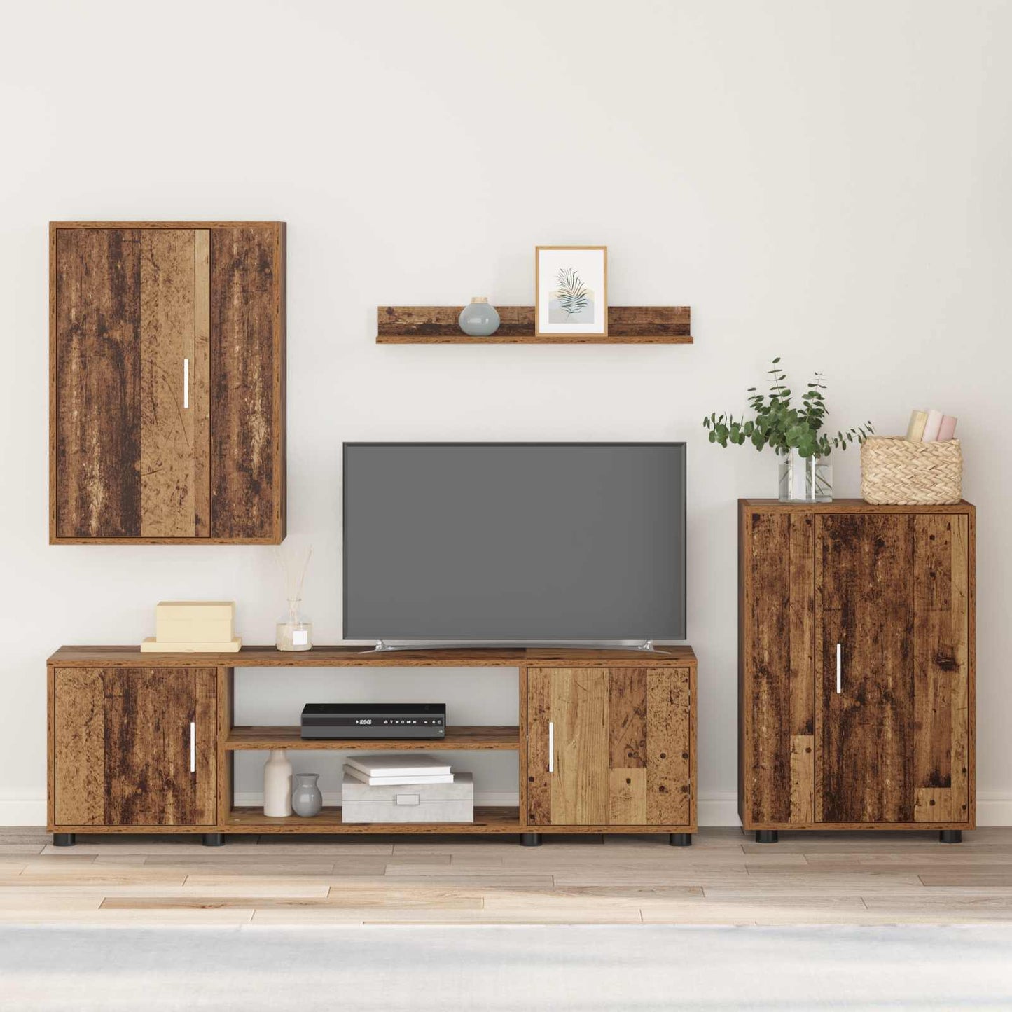 TV Cabinet Set Wall-mounted 4 pcs Old Wood Engineered wood