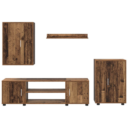 TV Cabinet Set Wall-mounted 4 pcs Old Wood Engineered wood