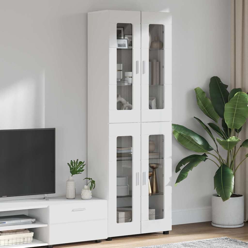 Highboard with Shelf FLORIN High Gloss White 60 x 35 x 182 cm