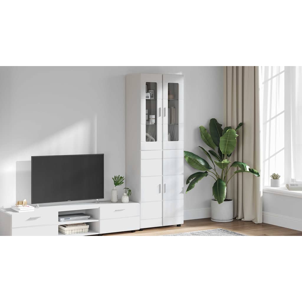 Highboard with Shelf FLORIN High Gloss White 60 x 35 x 182 cm