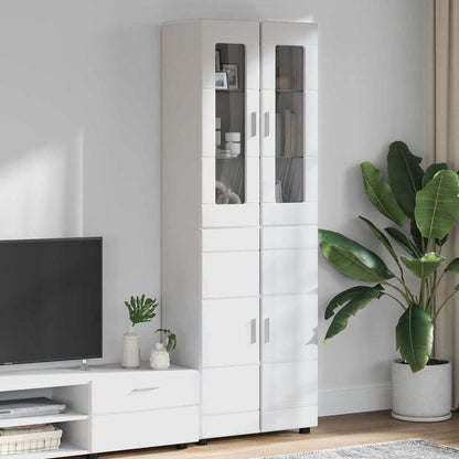 Highboard with Shelf FLORIN High Gloss White 60 x 35 x 182 cm