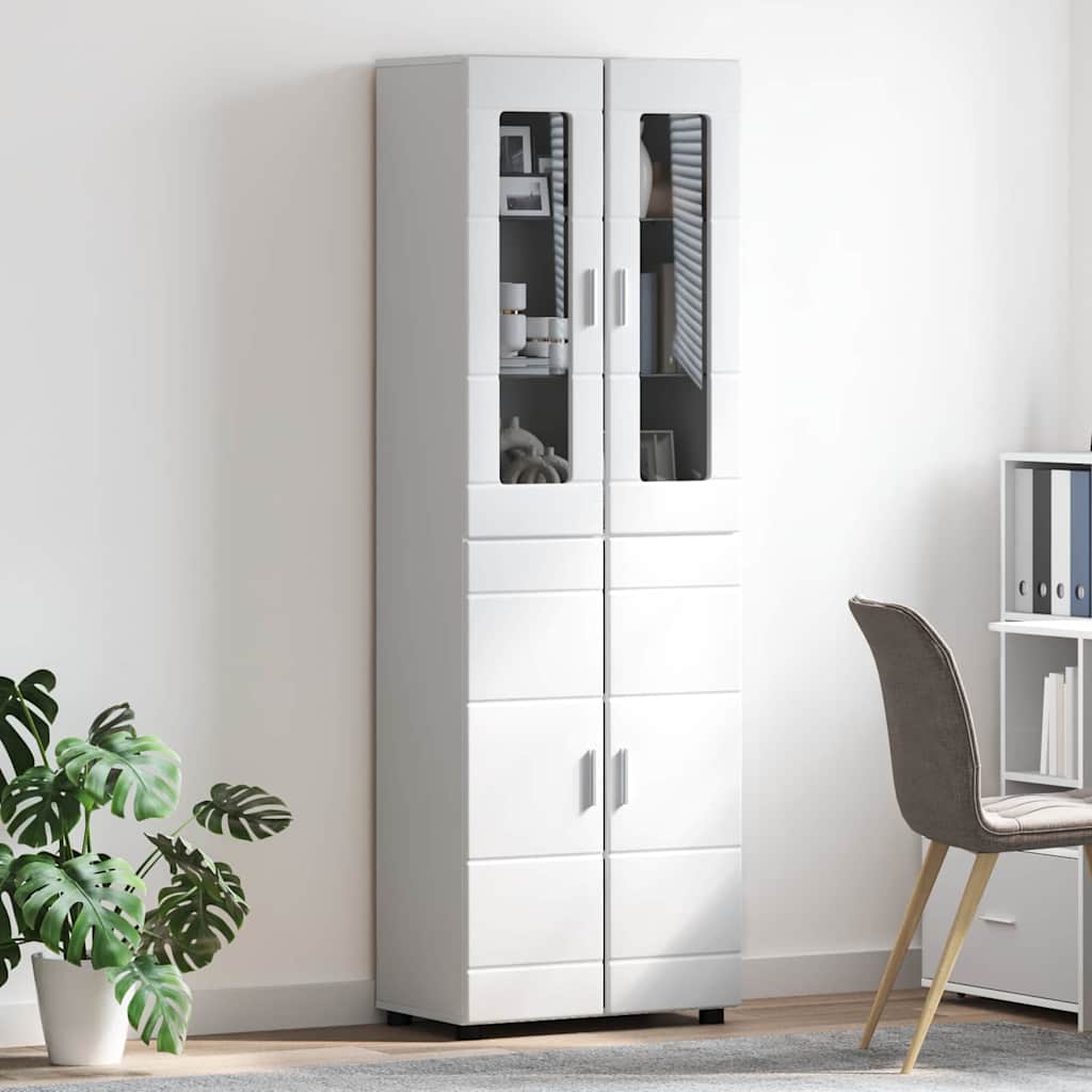 Highboard with Shelf FLORIN High Gloss White 60 x 35 x 182 cm