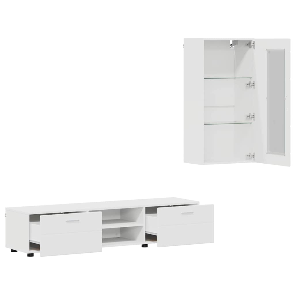 TV Cabinet Set with Drawer FLORIN 3 pcs White Engineered Wood