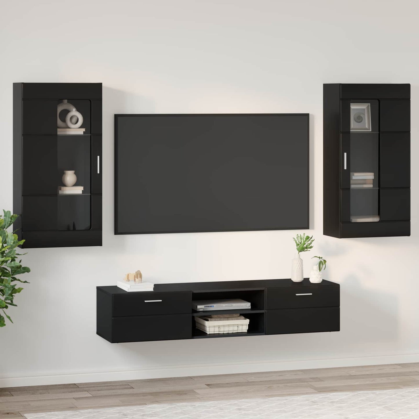 TV Cabinet Set with Drawer FLORIN 3 pcs Black Engineered Wood