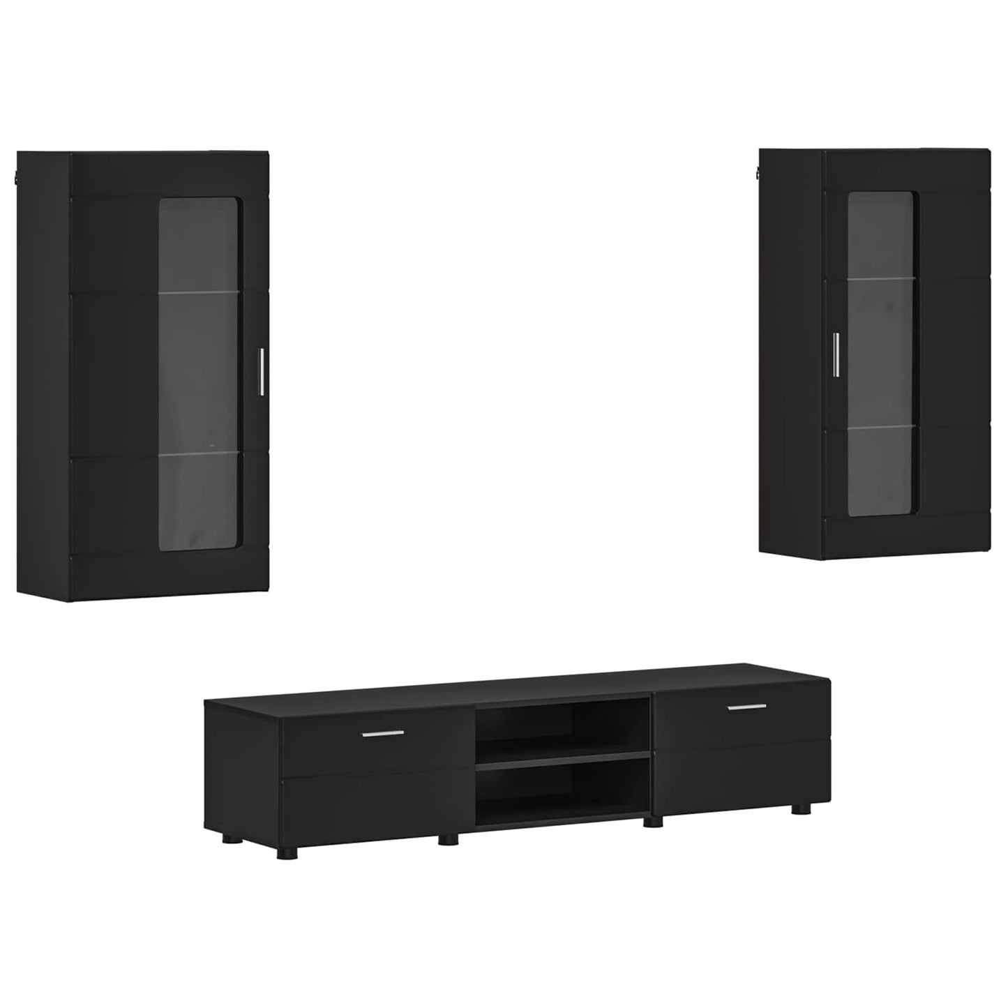 TV Cabinet Set with Drawer FLORIN 3 pcs Black Engineered Wood