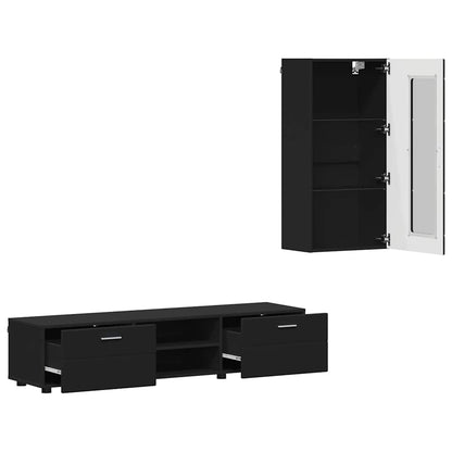 TV Cabinet Set with Drawer FLORIN 3 pcs Black Engineered Wood