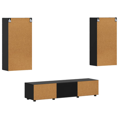 TV Cabinet Set with Drawer FLORIN 3 pcs Black Engineered Wood