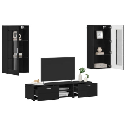 TV Cabinet Set with Drawer FLORIN 3 pcs Black Engineered Wood