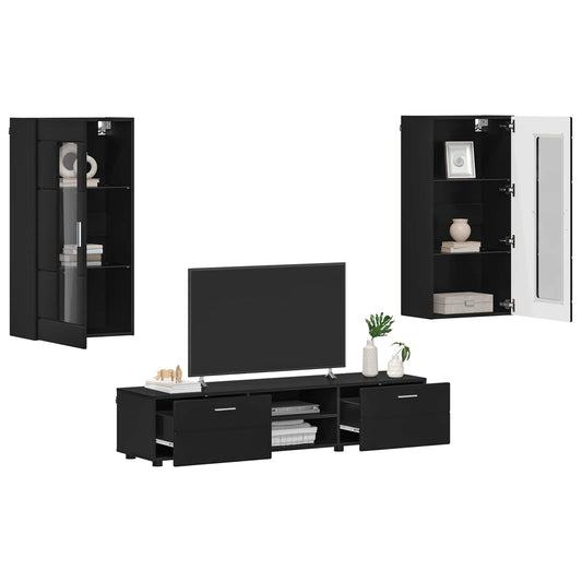TV Cabinet Set with Drawer FLORIN 3 pcs Black Engineered Wood