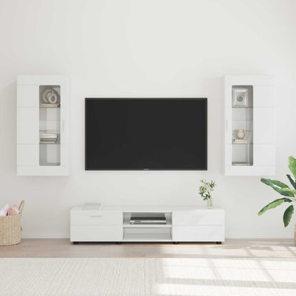 TV Cabinet Set FLORIN 3 pcs High Gloss White Engineered Wood
