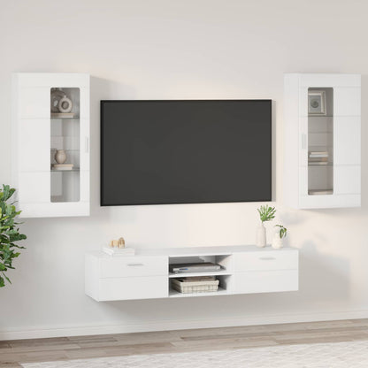 TV Cabinet Set FLORIN 3 pcs High Gloss White Engineered Wood