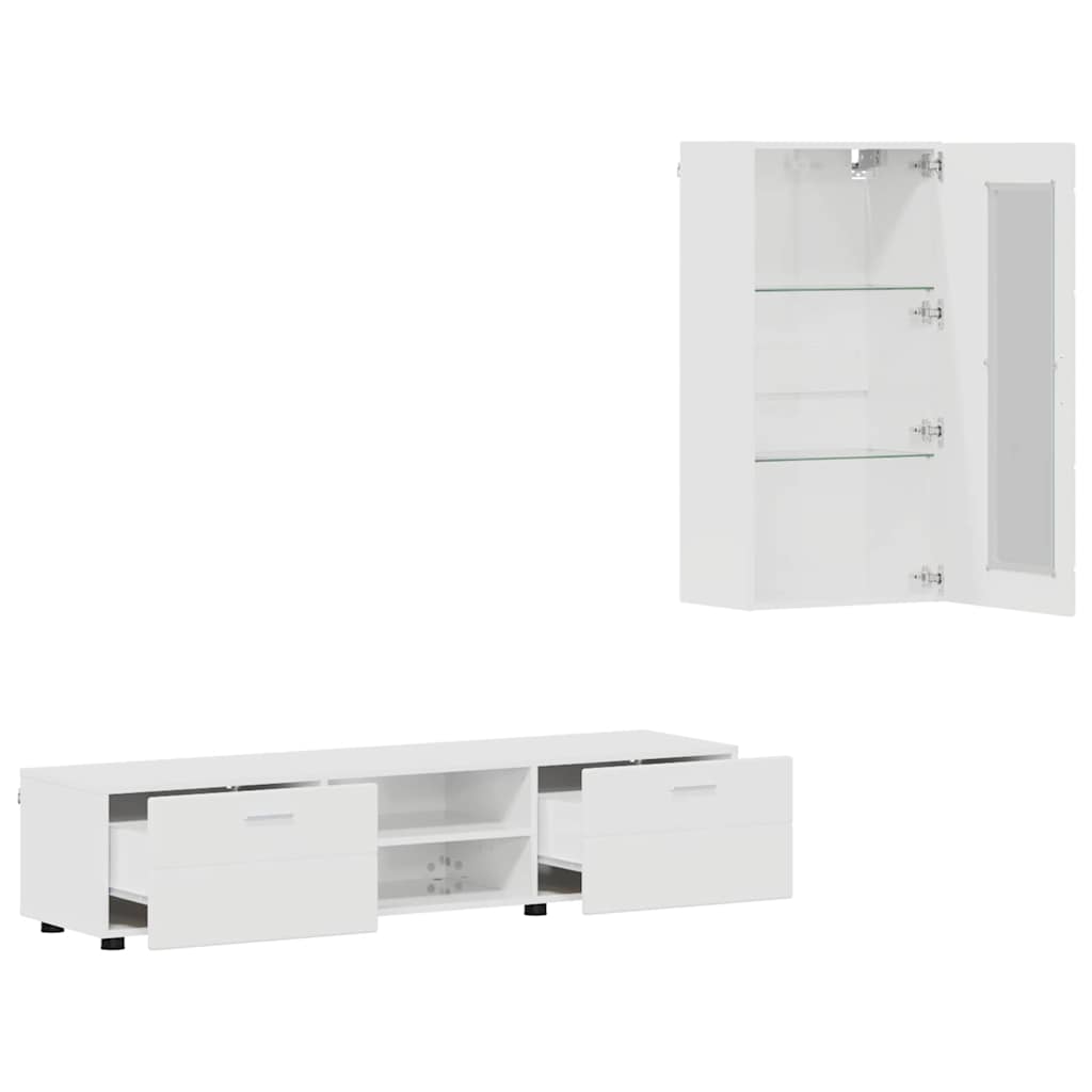 TV Cabinet Set FLORIN 3 pcs High Gloss White Engineered Wood