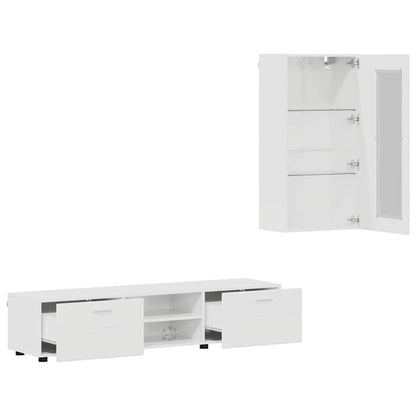 TV Cabinet Set FLORIN 3 pcs High Gloss White Engineered Wood