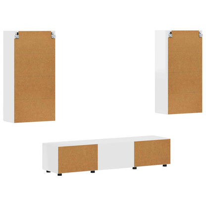 TV Cabinet Set FLORIN 3 pcs High Gloss White Engineered Wood